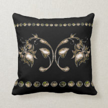 Elegant Golden Flowers Black Stylish Sierkussen