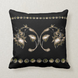 Elegant Golden Flowers Black Stylish Sierkussen