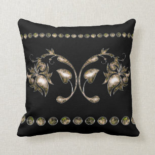 Elegant Golden Flowers Black Stylish Sierkussen