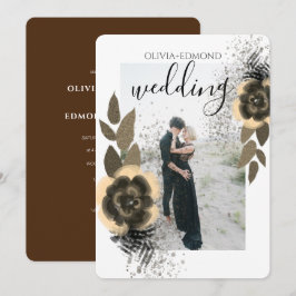 Elegant Golden Flowers Lijst Foto Weddenschap Kaart