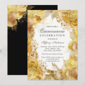 Elegant Golden Flowers Quinceanera Celebration Kaart (Voorkant / Achterkant)