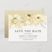 Elegant Golden Flowers trouwt op de datum Save The Date (Voorkant / Achterkant)