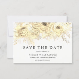 Elegant Golden Flowers trouwt op de datum Save The Date