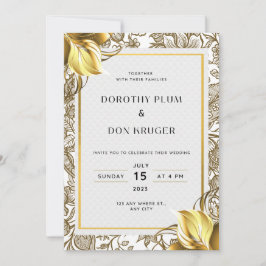 Elegant Golden Flowers Wedding Invitations Kaart