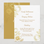 Elegant Golden Flowers Wedding Kaart (Voorkant / Achterkant)