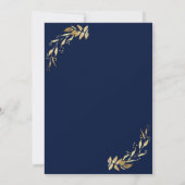Elegant Golden Foliage Navy Blue Wedding Kaart (Achterkant)