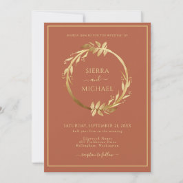 Elegant Golden Foliage Terracotta Rust Wedding Kaart