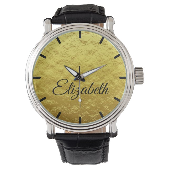 Elegant Golden folie blaubelt  naam Horloge (Voorkant)