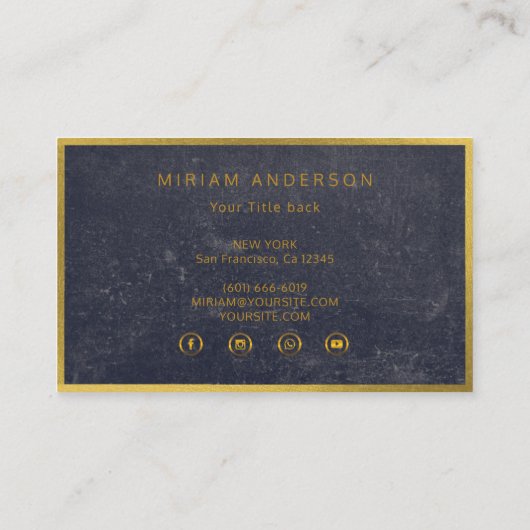 Elegant Golden Folie & Dark Black Name Script Visitekaartje (Achterkant)