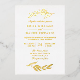 Elegant Golden Folie Leaf Modern Wedding Uitnodiging