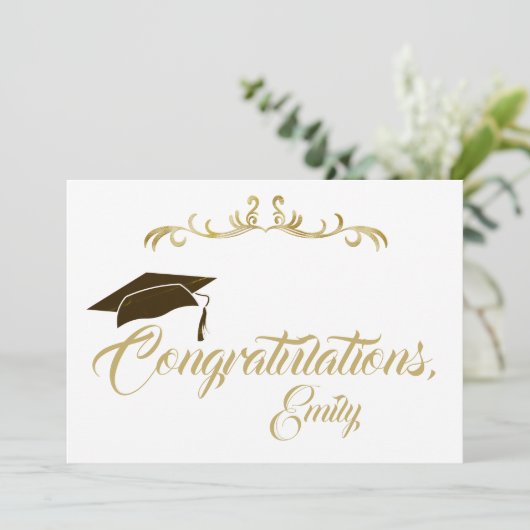 Elegant Golden Gefeliciteerd Afstuderen Afstuderen Kaart (Staand voorkant)
