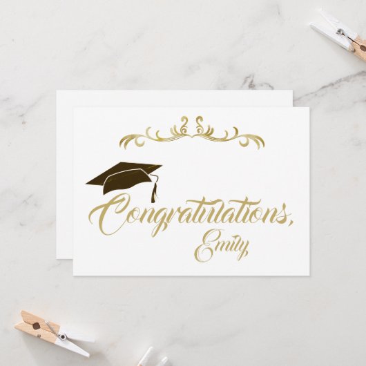 Elegant Golden Gefeliciteerd Afstuderen Afstuderen Kaart (Voorkant / Achterkant in situ)