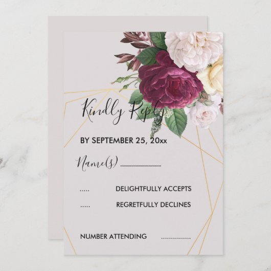 Elegant golden geometric RSVP Uitnodiging (Voorkant / Achterkant)