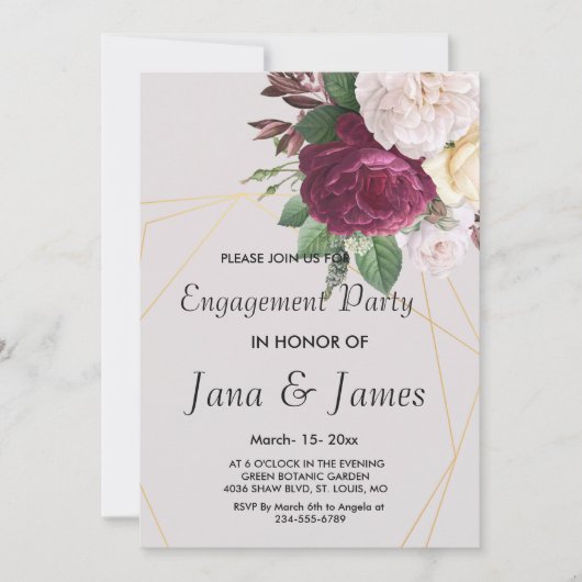 Elegant golden geometric Verloving Invitation Kaart (Voorkant)