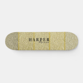 Elegant Golden Glitter Custom Name Skateboard