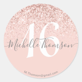 Elegant Golden Glitter Monogram Sweet Pink 16 Ronde Sticker