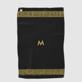 Elegant Golden Greek Pattern en Monogram op Black Golfhanddoek (Voorkant)