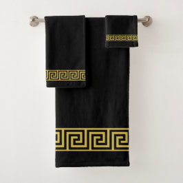 Elegant Golden Greek Pattern op Black Bad Handdoek