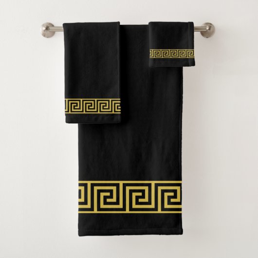 Elegant Golden Greek Pattern op Black Bad Handdoek (Insitu)
