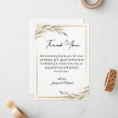 elegant golden green botanical dank je bruiloft notitiekaartje (Voorkant / Achterkant in situ)