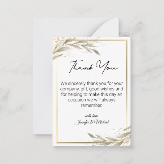 elegant golden green botanical dank je bruiloft notitiekaartje (Voorkant)