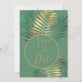 Elegant Golden & Green Tropische Planten Save The Date
