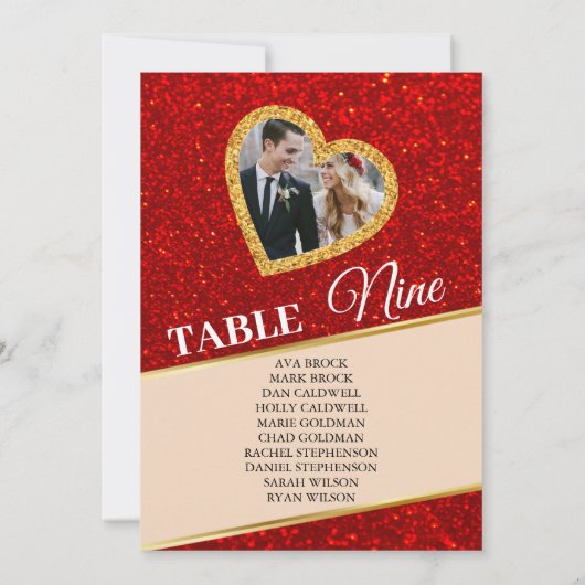 Elegant Golden Heart Photo Seating Chart Kaart (Achterkant)