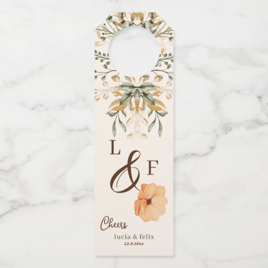 Elegant Golden Herfst Weddenschap Flessenhanger (Voorkant)
