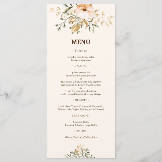 Elegant Golden Herfst Weddenschap Menu (Voorkant)