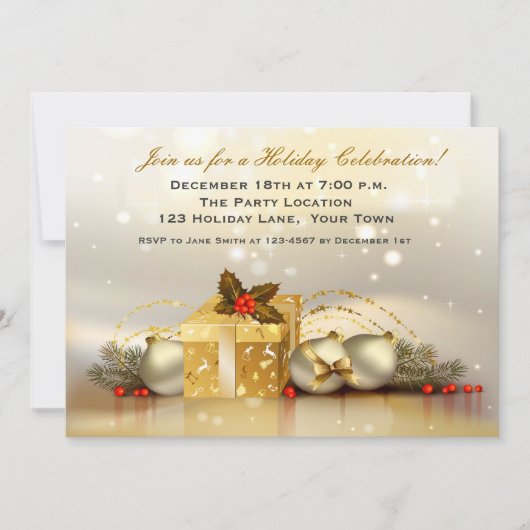 Elegant Golden Holiday Party Uitnodiging (Voorkant)