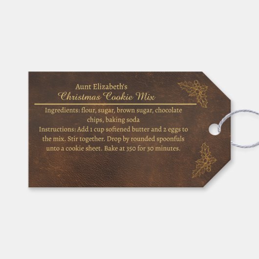 Elegant Golden Holly Christmas Cookie Mix Label Cadeaulabel (Voorkant (Horizontaal))