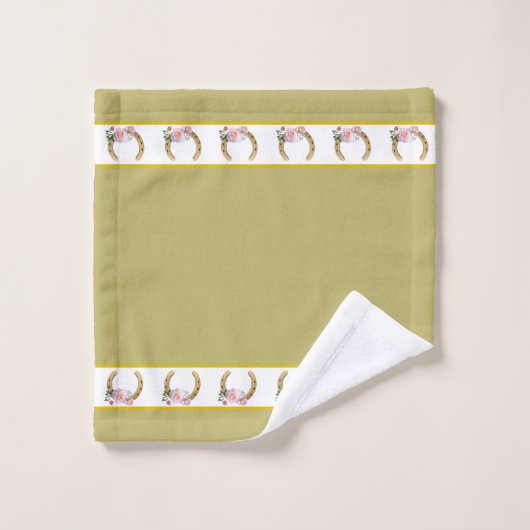 Elegant, Golden Horseshoes with Flowers on Beige Bad Handdoek (Wasdoekje)