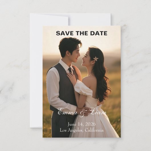 Elegant Golden-Hour Save the Date Card (Voorkant)