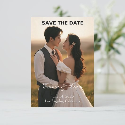 Elegant Golden-Hour Save the Date Card (Staand voorkant)