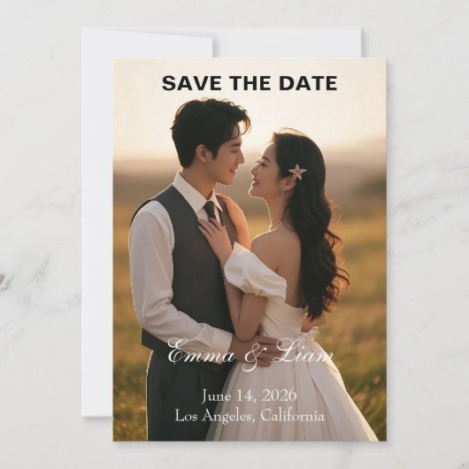 Elegant Golden-Hour Save the Date Card (Voorkant)