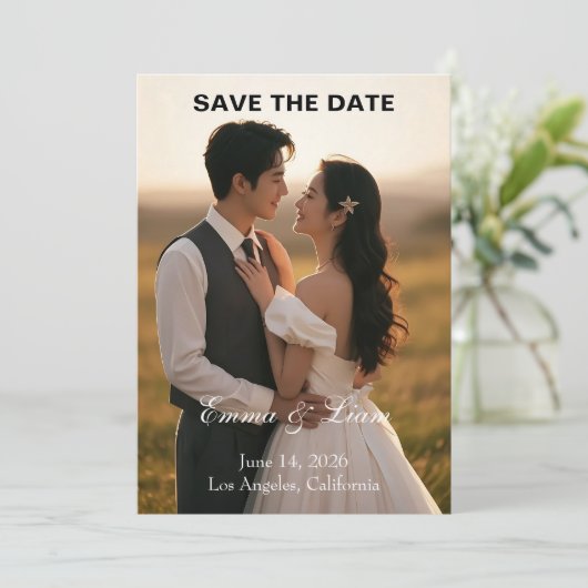 Elegant Golden-Hour Save the Date Card (Staand voorkant)