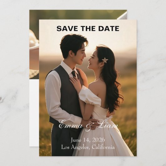 Elegant Golden-Hour Save the Date Card (Voorkant / Achterkant)
