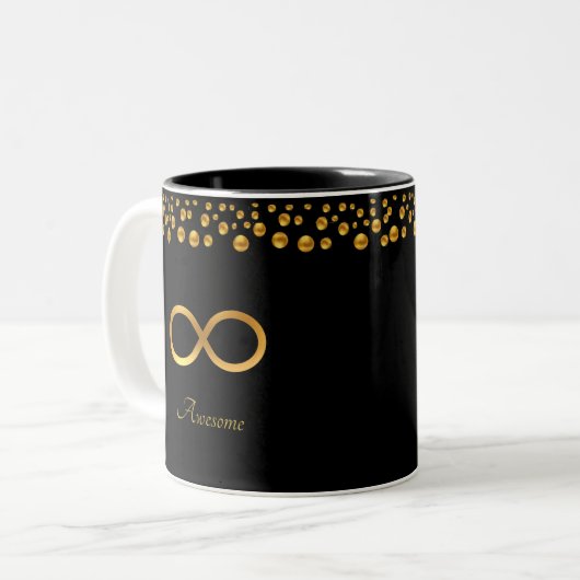 Elegant Golden Infinity Symbool & Confetti op zwar Tweekleurige Koffiemok (Voorkant links)