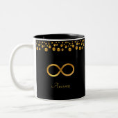 Elegant Golden Infinity Symbool & Confetti op zwar Tweekleurige Koffiemok (Links)