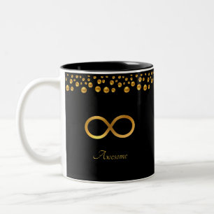 Elegant Golden Infinity Symbool & Confetti op zwar Tweekleurige Koffiemok
