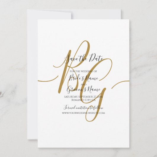 Elegant Golden Initialen Wedding Save the Date (Voorkant)