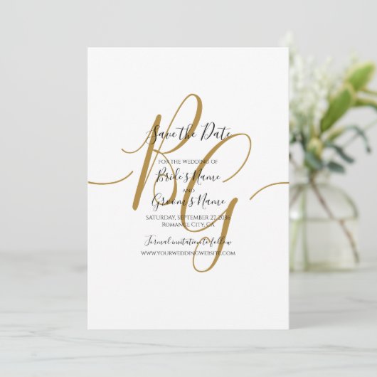 Elegant Golden Initialen Wedding Save the Date (Staand voorkant)