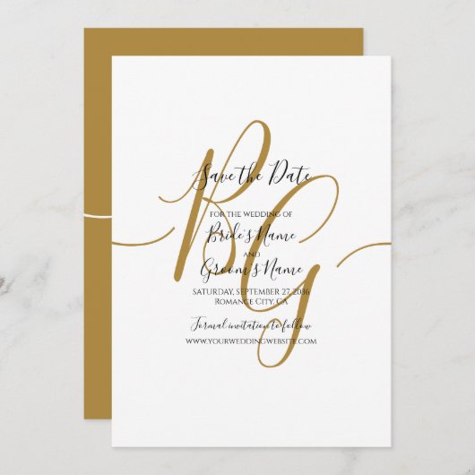 Elegant Golden Initialen Wedding Save the Date (Voorkant / Achterkant)