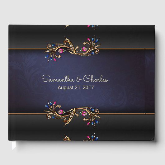 Elegant Golden Jewel Flowers Weddenschap Boek (Voorkant)