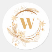 Elegant Golden Kerstmis Wreaton Monogram Ronde Sticker (Voorkant)