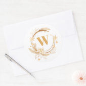 Elegant Golden Kerstmis Wreaton Monogram Ronde Sticker (Envelop)