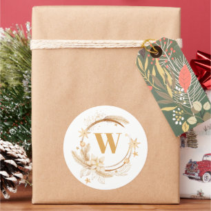 Elegant Golden Kerstmis Wreaton Monogram Ronde Sticker