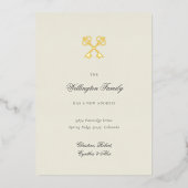 Elegant Golden Key New Address Moving Annouting Folie Uitnodiging (Voorkant)
