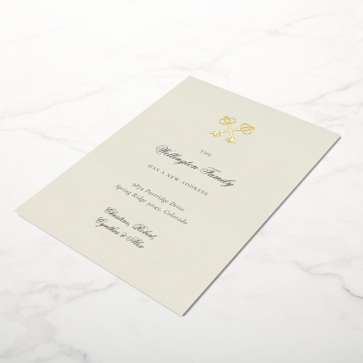 Elegant Golden Key New Address Moving Annouting Folie Uitnodiging (Gedraaid)