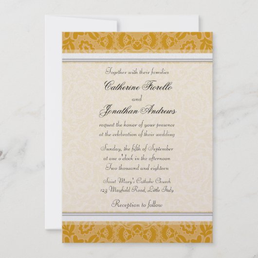 Elegant Golden Lace Wedding Invitations Kaart (Voorkant)
